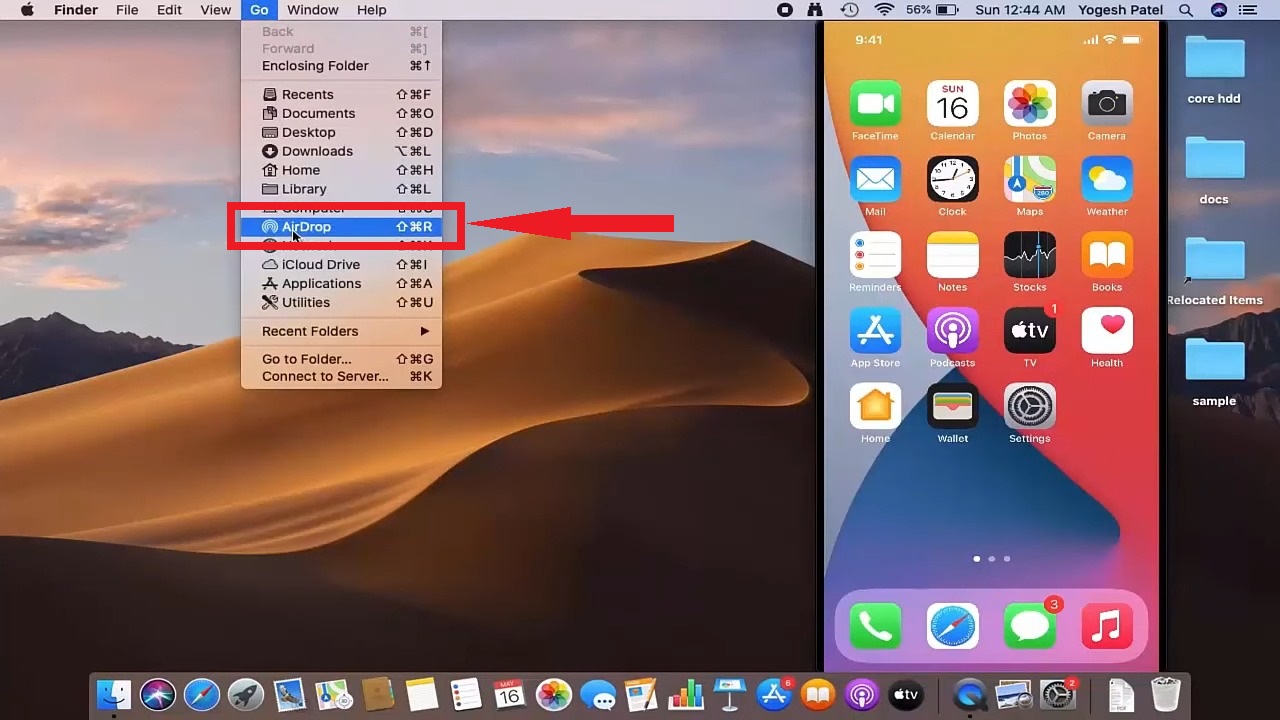 Click on AirDrop option