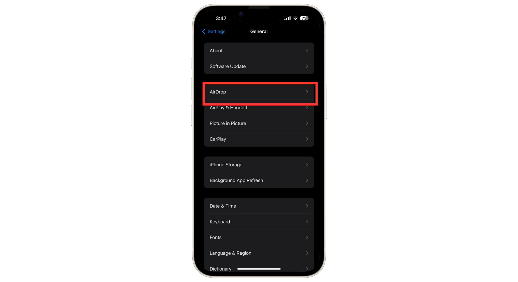 Open the AirDrop settings