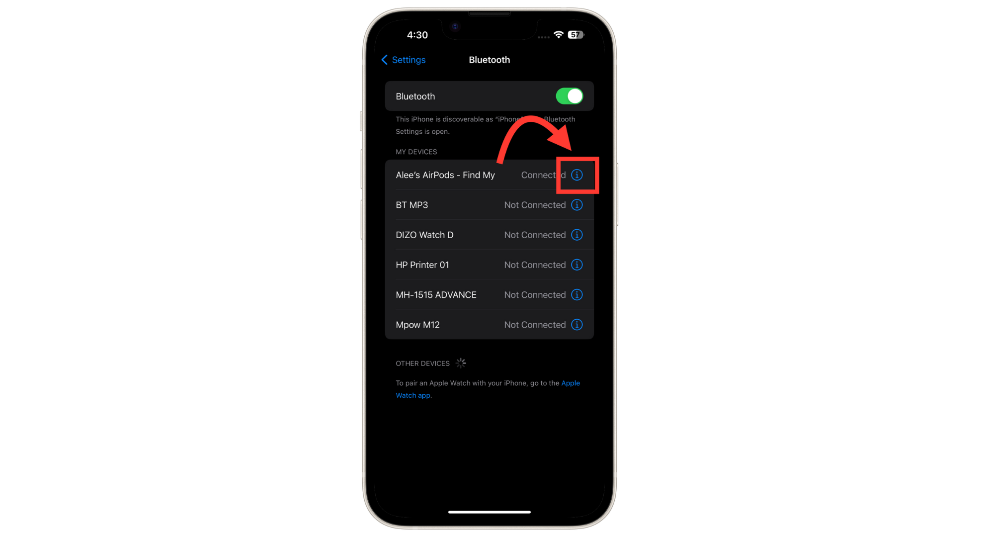 Click "i" button next to your AirPods
