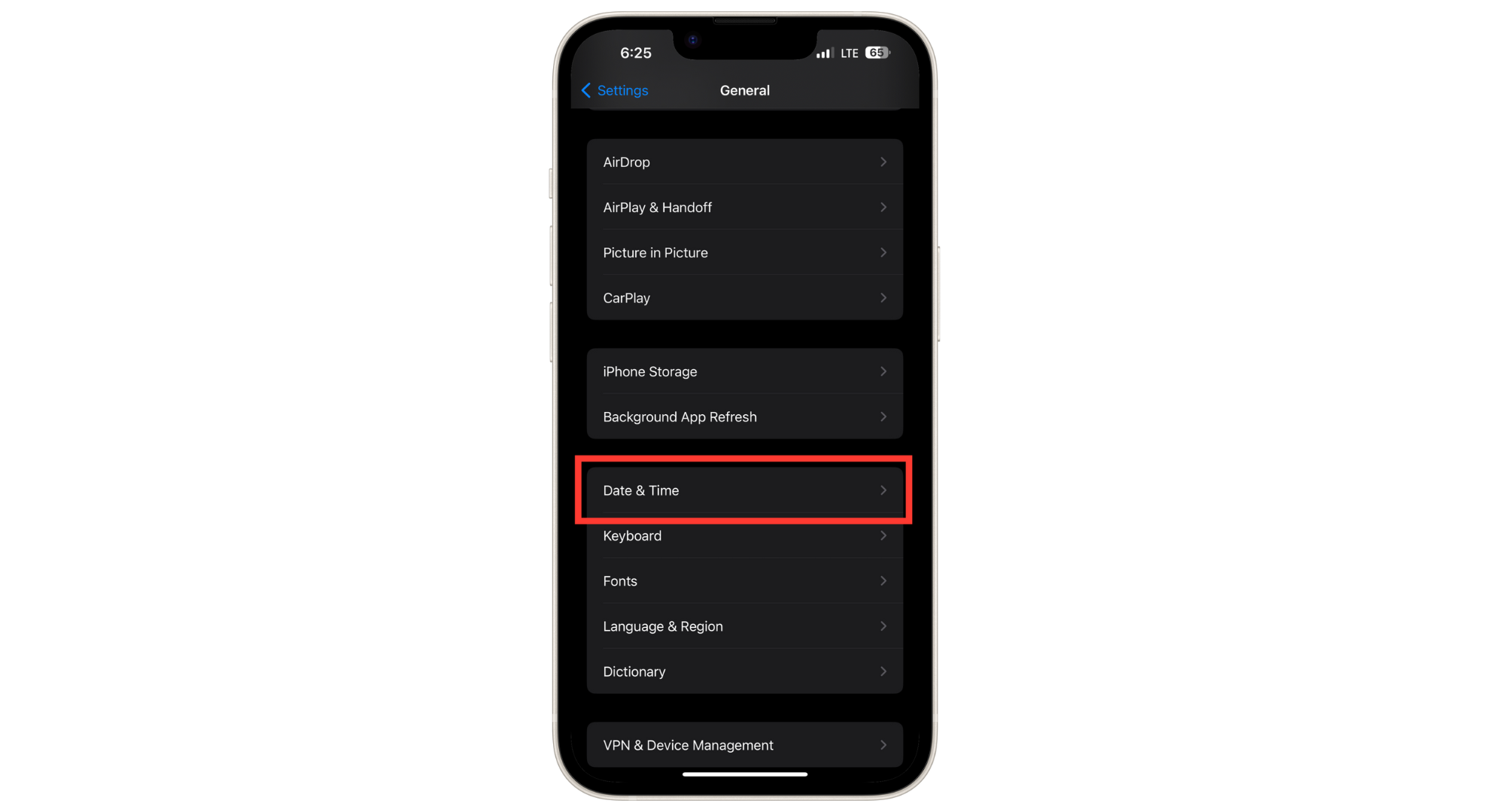 Open Date and Time Settings