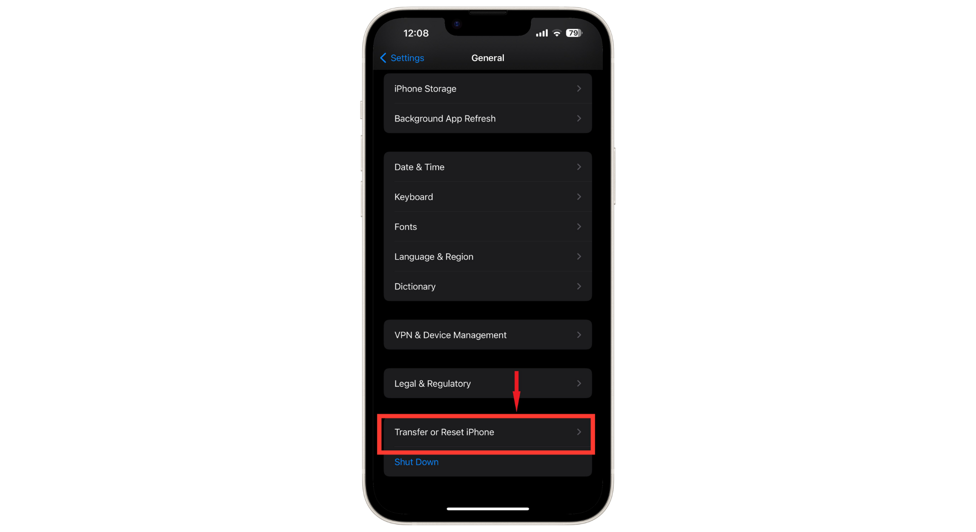 Tap on Transfer or Reset iPhone