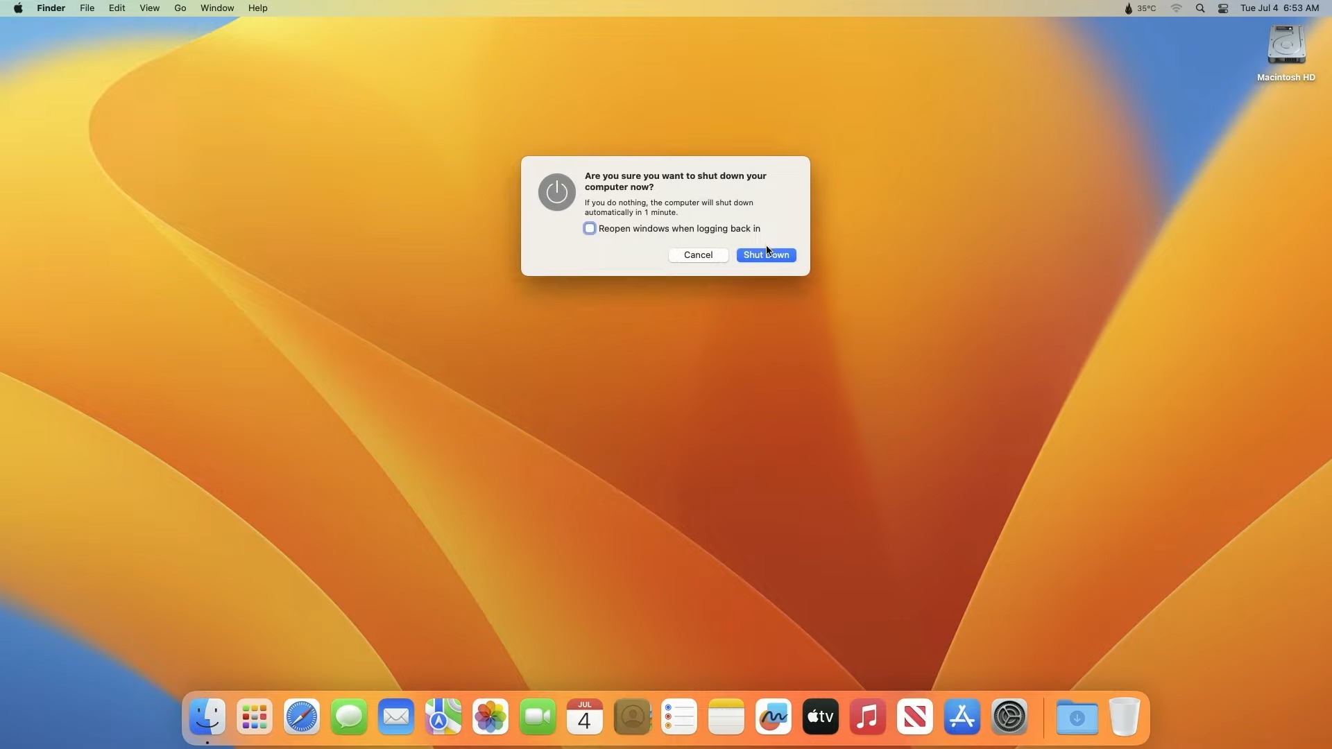 click again to Shut Down