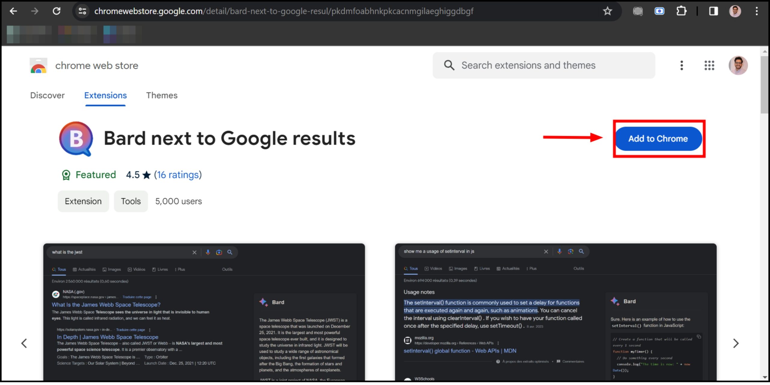 Click on Add to Chrome