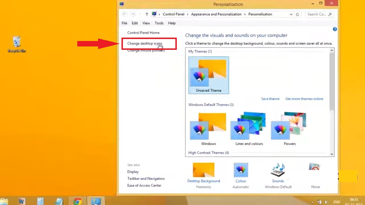 Click on Change desktop icons