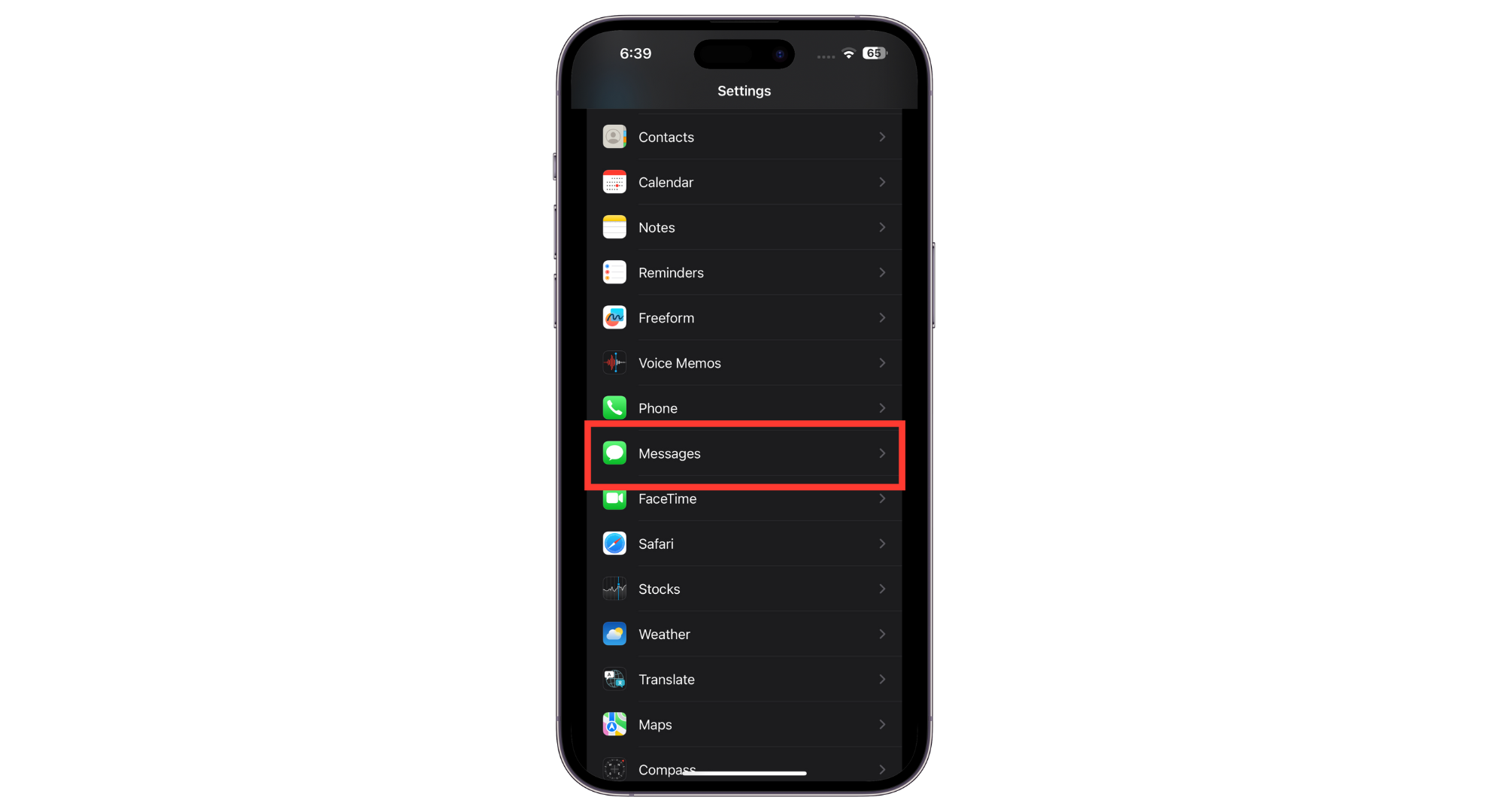 Open Messages Settings