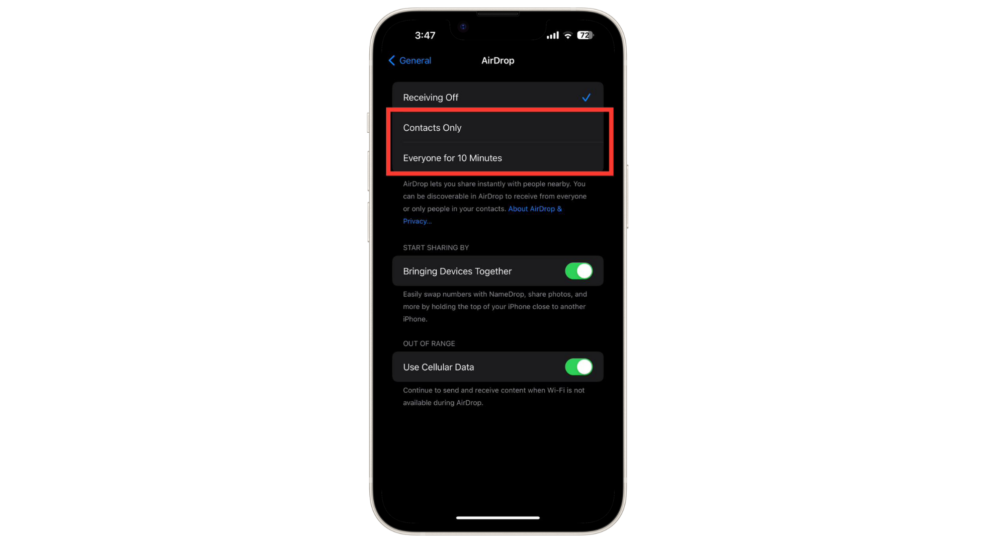 Select the desired option