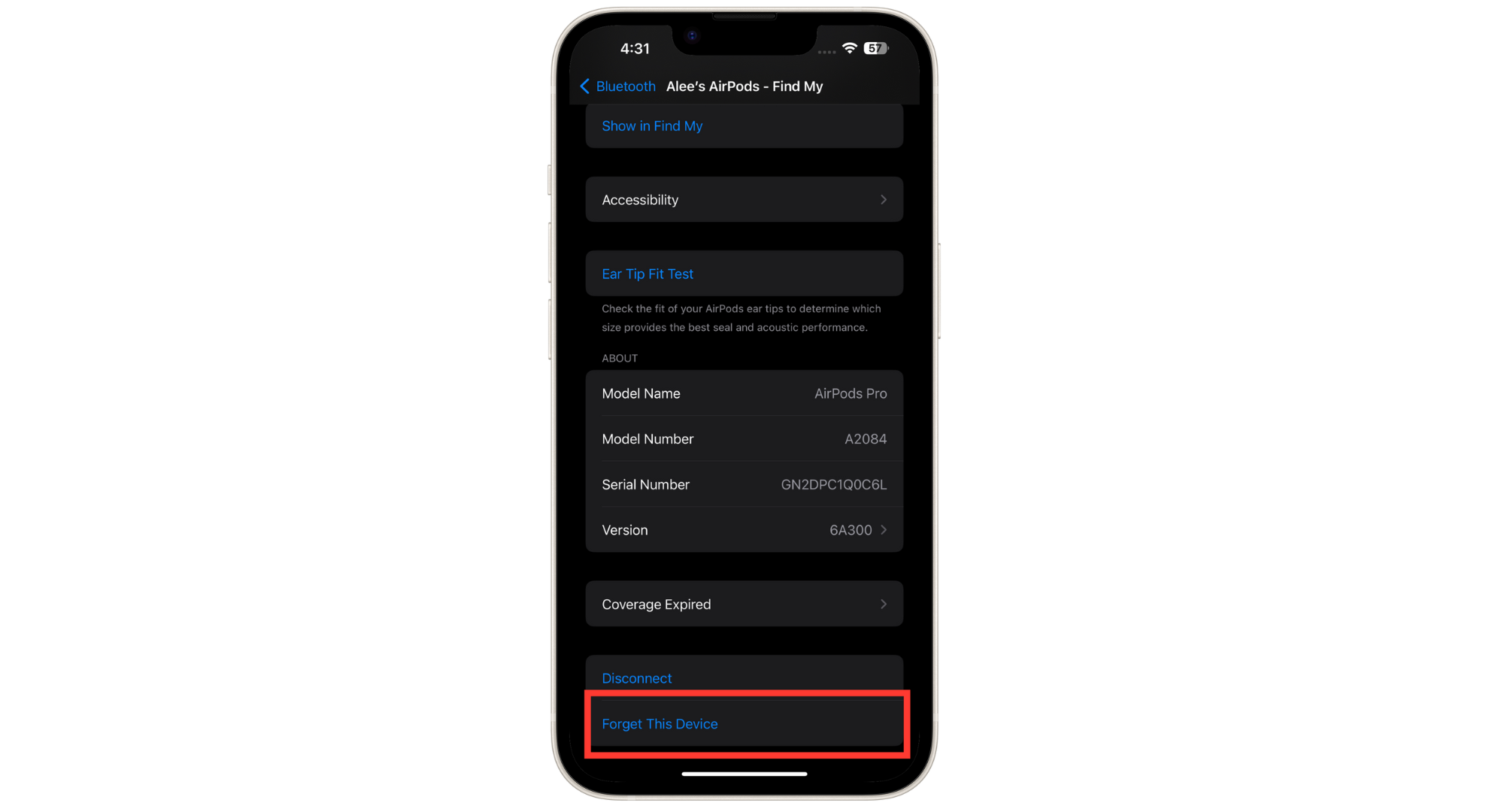 Tap on Forget this device