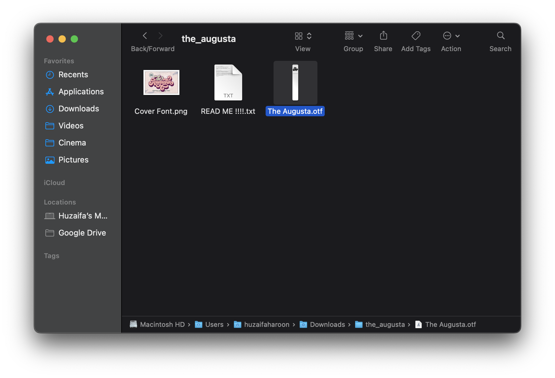 Double click on the font file with .otf extension