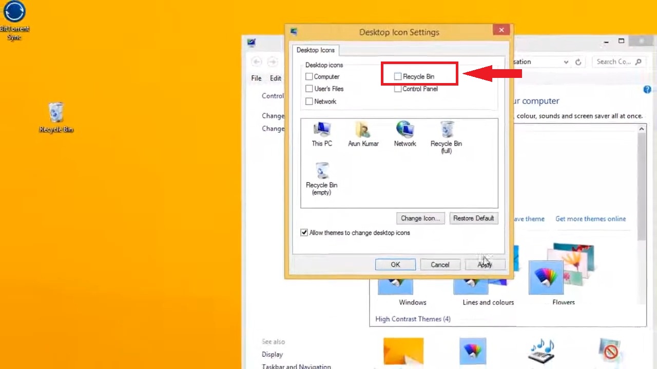 Uncheck Recyclebin Box