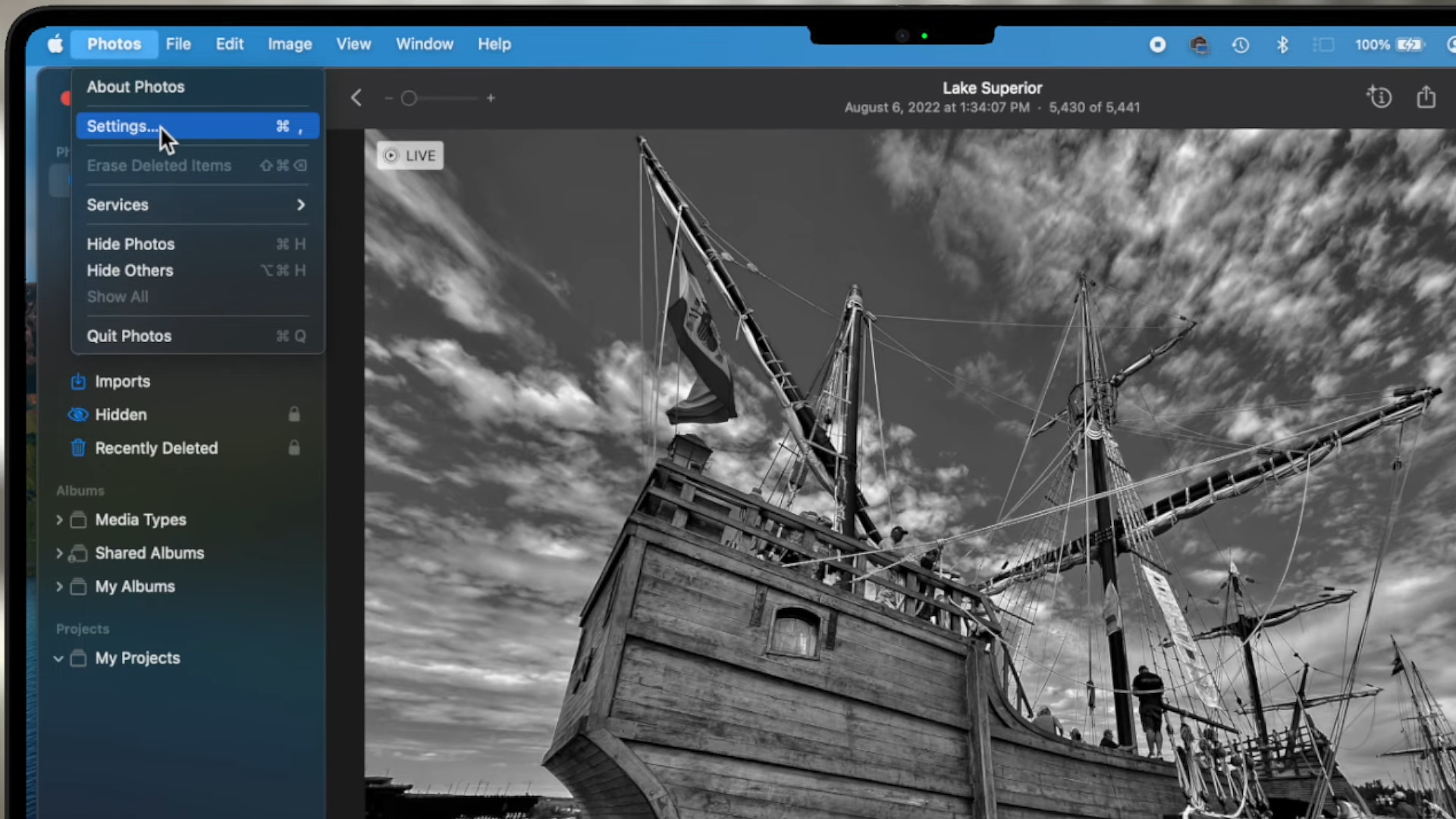 Go to Settings of Photos app