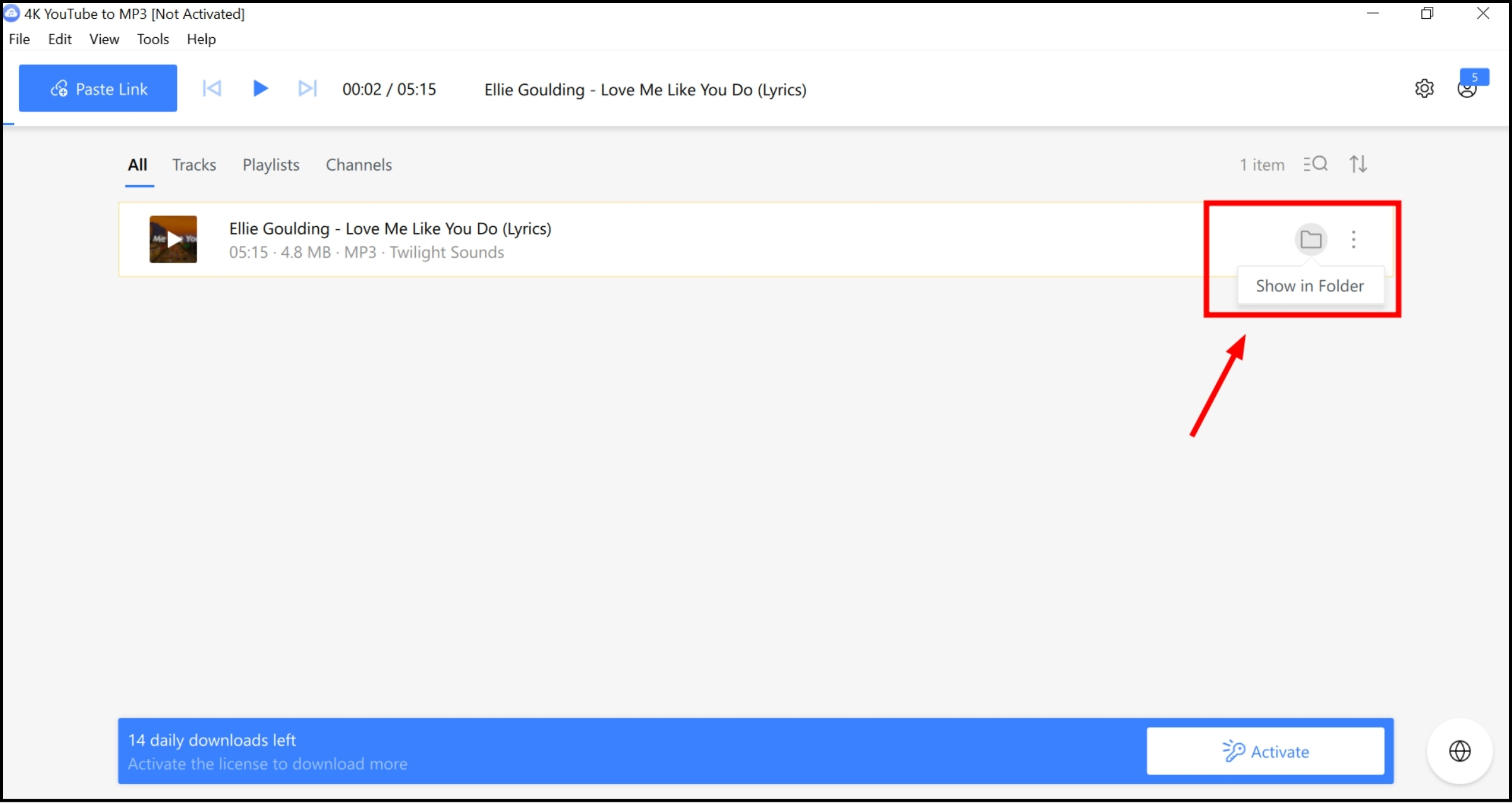 You can play the MP3 in the program or find the file on your computer by clicking Show in folder