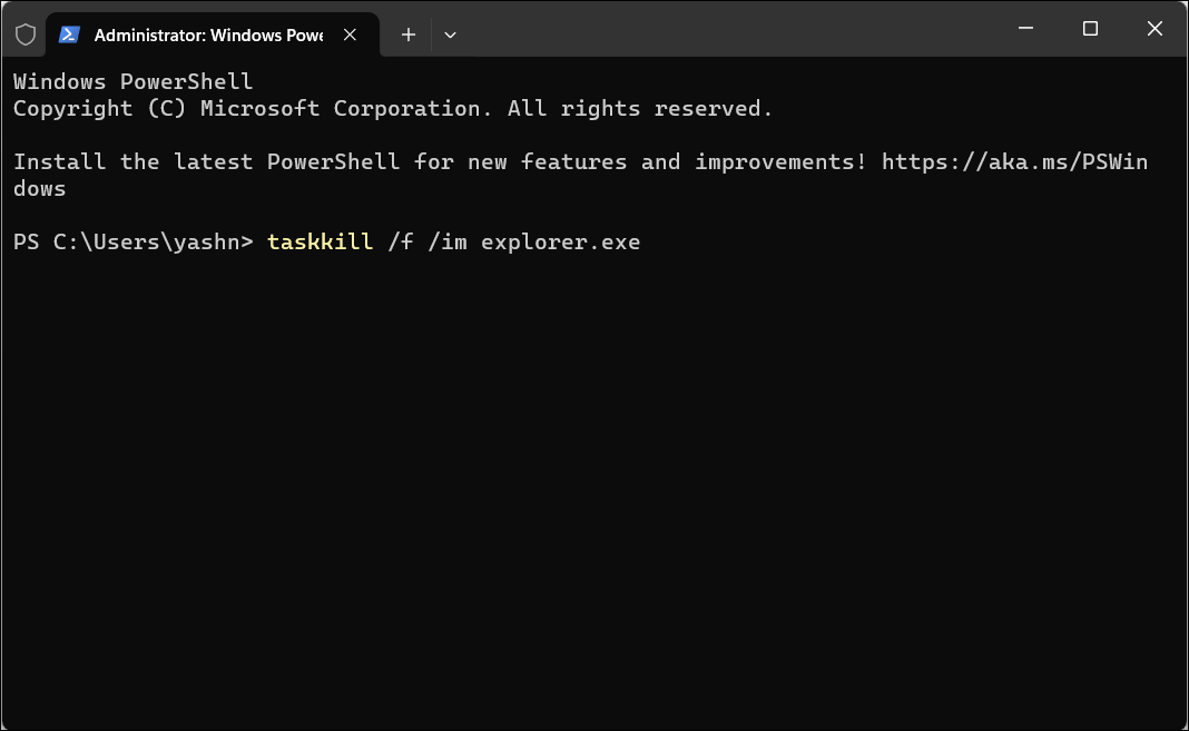 Force Stop Windows Explorer via Command Prompt
