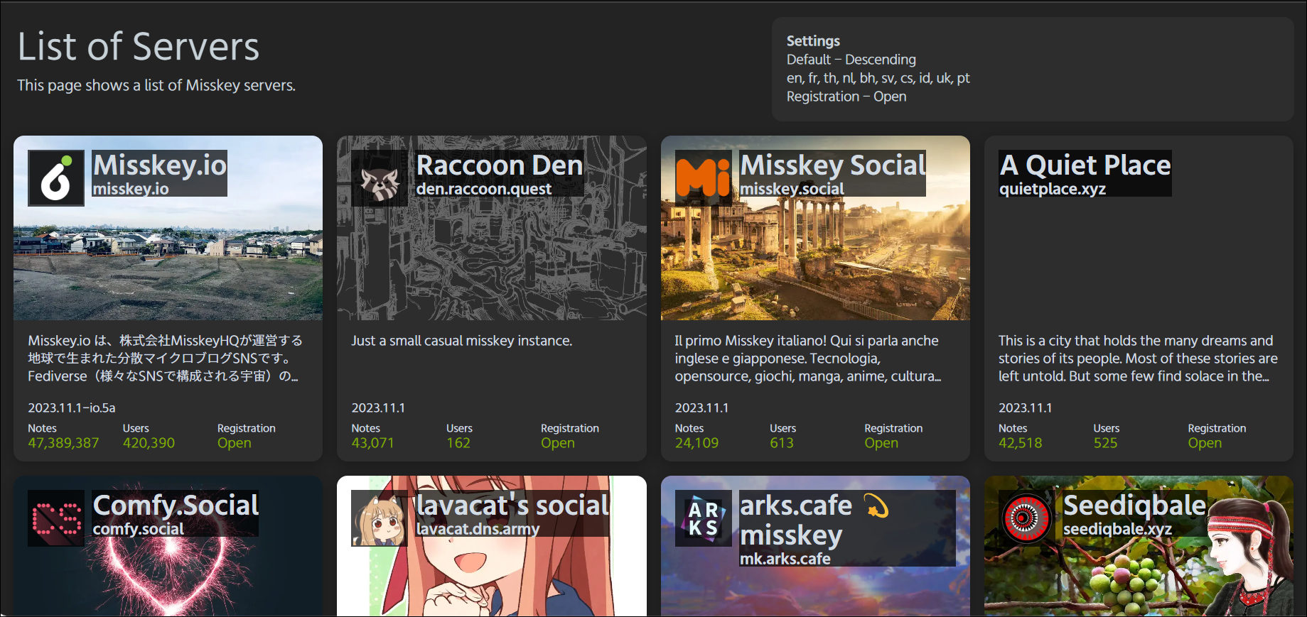 Various Misskey Instances