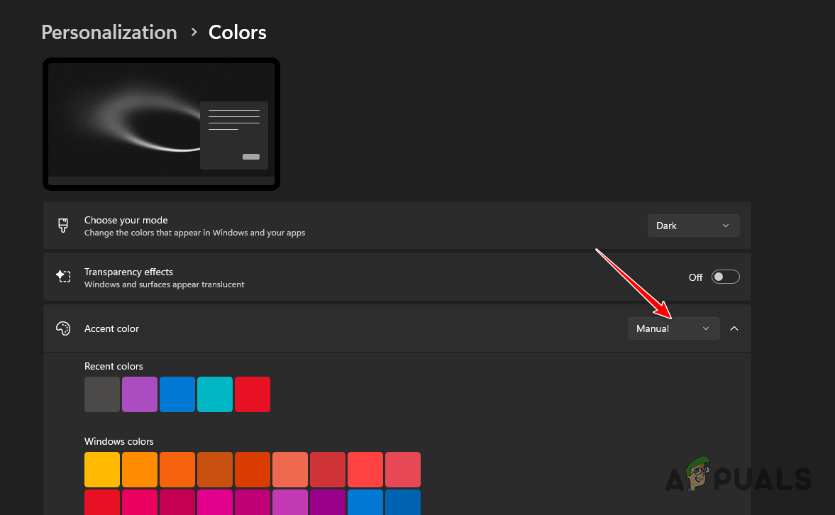 Changing Accent Color Settings