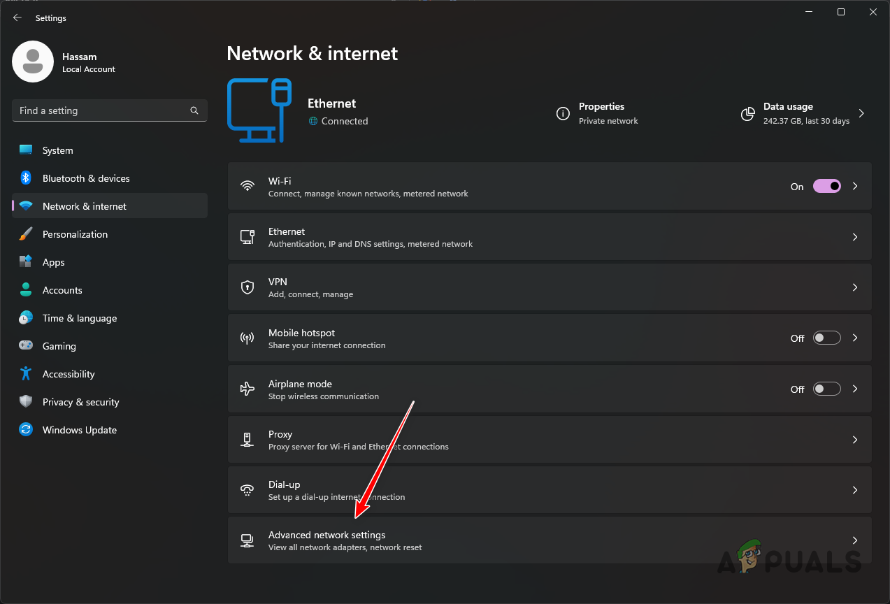 Navigating to Advanced Network Settings