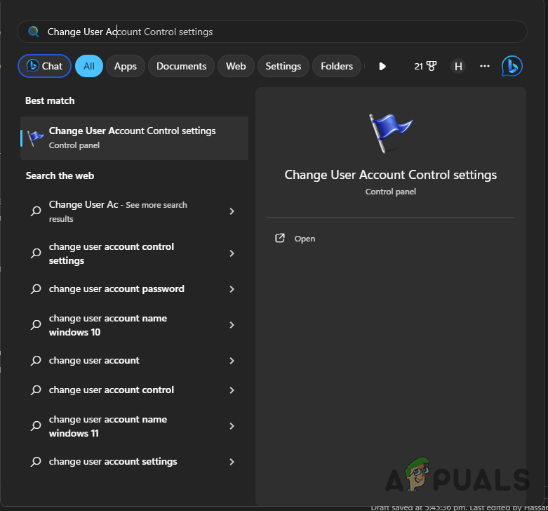Opening Change UAC Settings Window