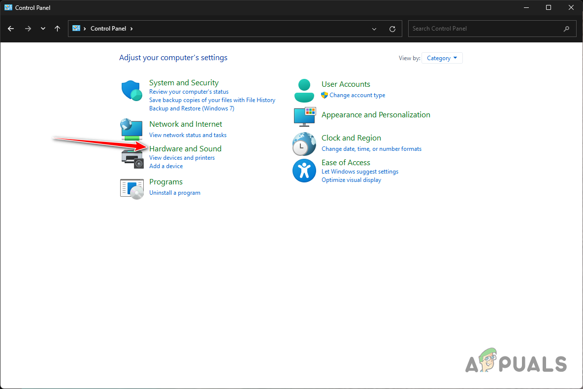 Navigating to Hardware and Sound