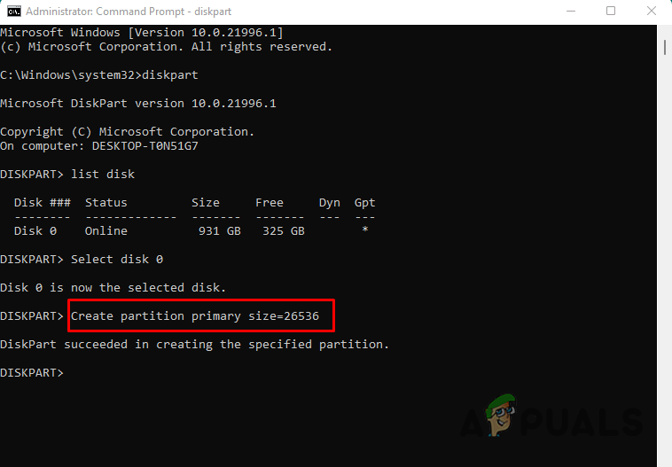 Creating Partition in Diskpart
