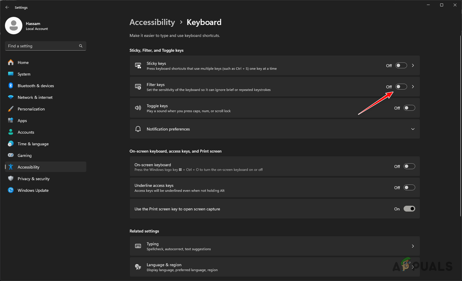 Disabling Filter Keys