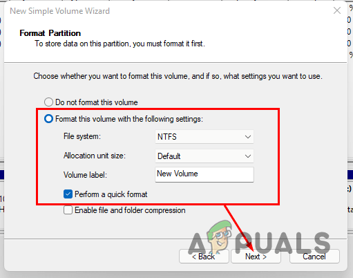 Formatting New Partition