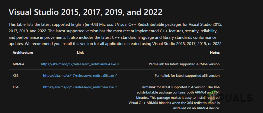 Downloading Microsoft Runtime Libraries