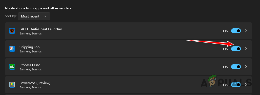 Enabling Snipping Tool Notifications