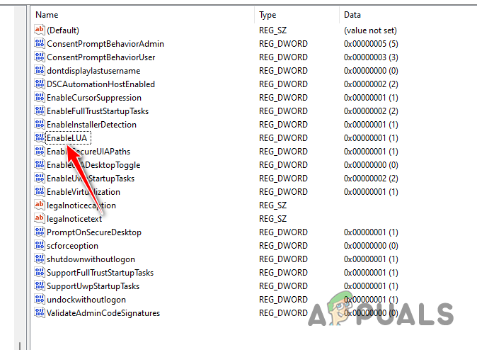Editing the EnableLUA Key