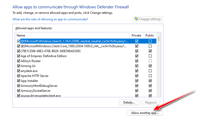 Adding another app to the Windows Firewall Whitelist