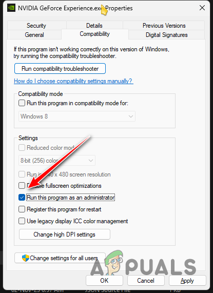 Changing GeForce Experience Properties