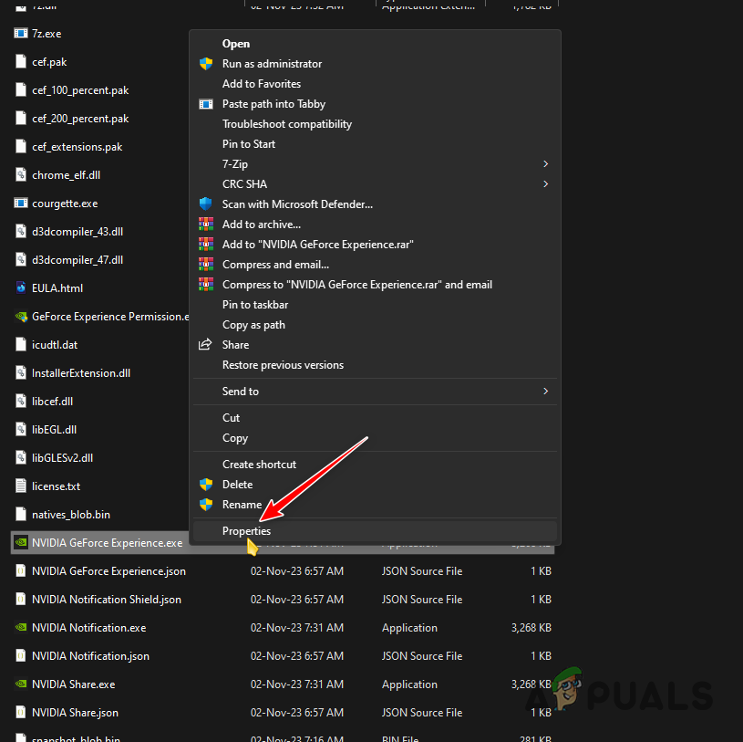 Opening GeForce Experience Properties