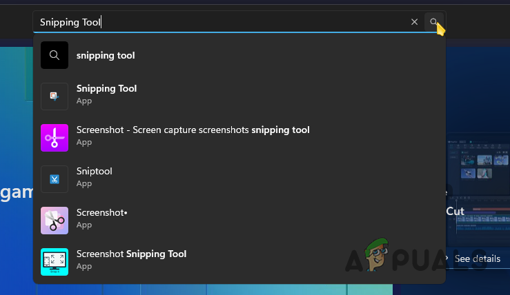 Searching for Snipping Tool in Microsoft Store
