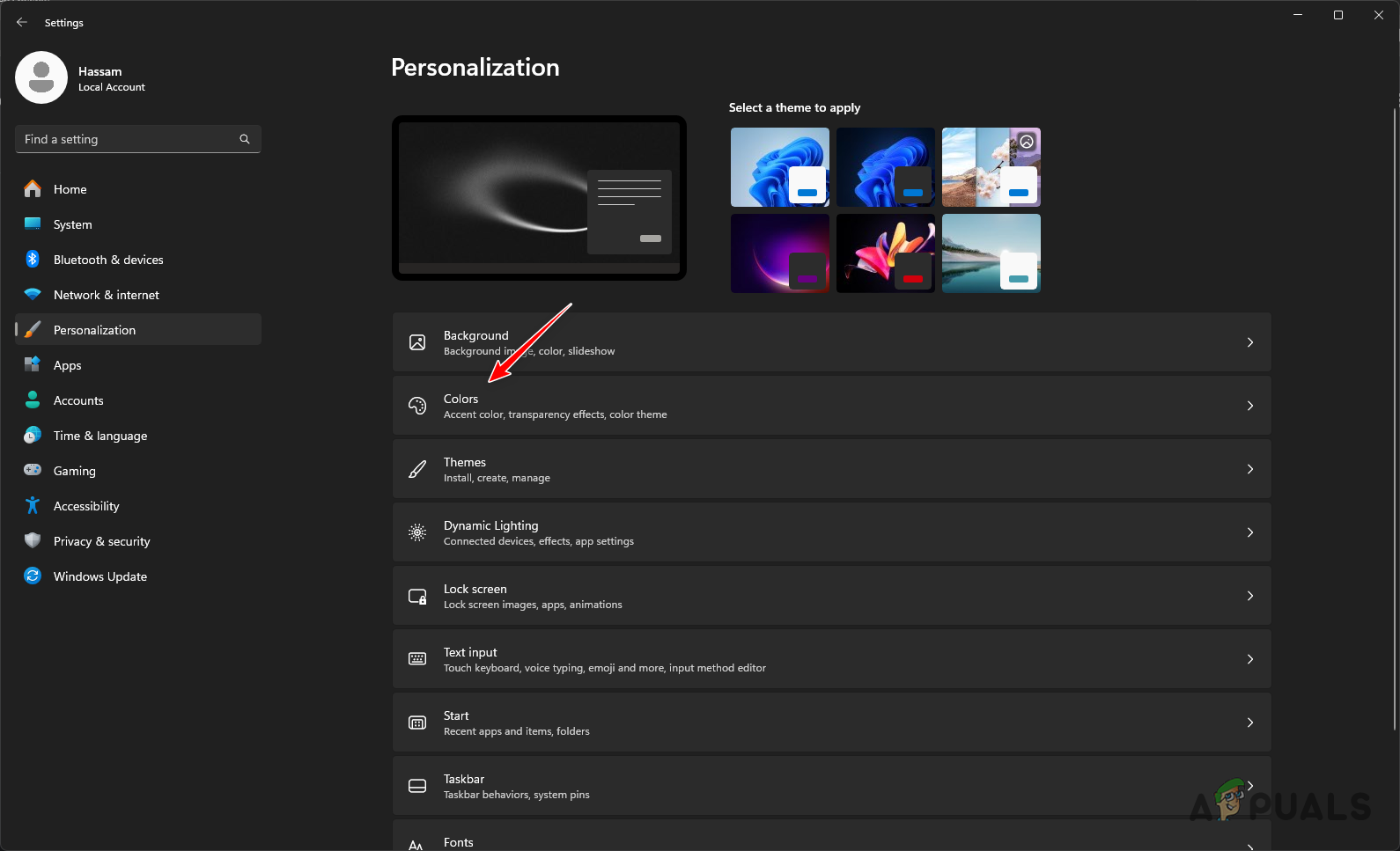 Navigating to Color Settings