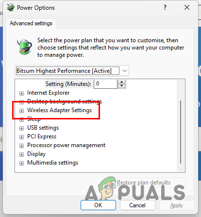 Expanding Wireless Adapter Settings