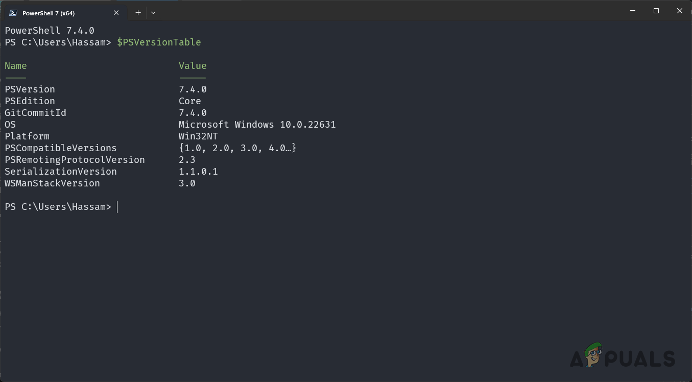 Finding PowerShell 7 Exact Version