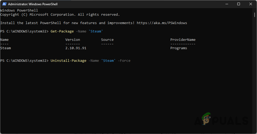 Uninstalling Package with PowerShell