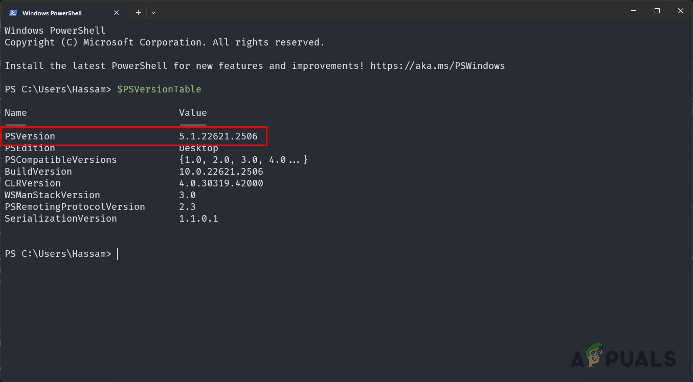 Printing PowerShell Version with PSVersionTable Variable