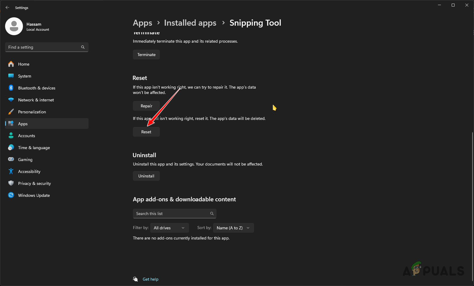 Resetting Snipping Tool