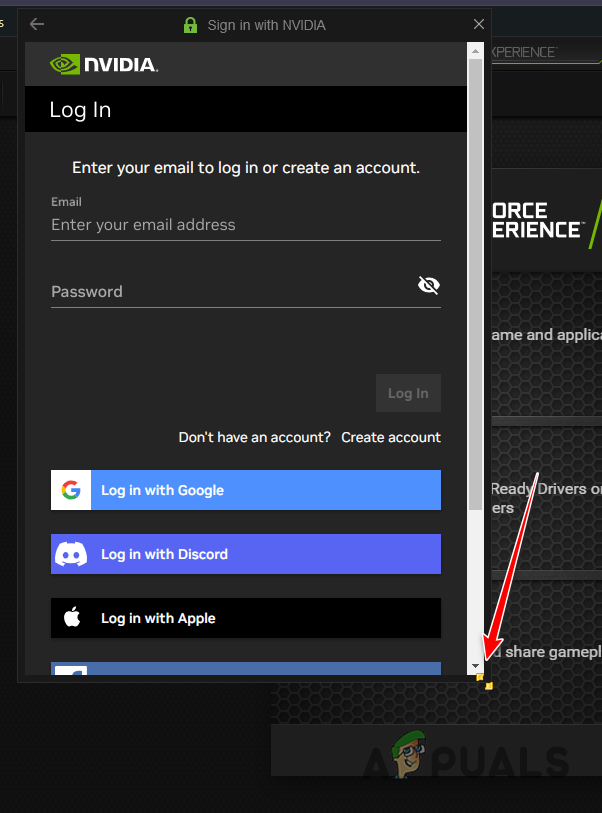Resizing Login Window in GeForce Experience