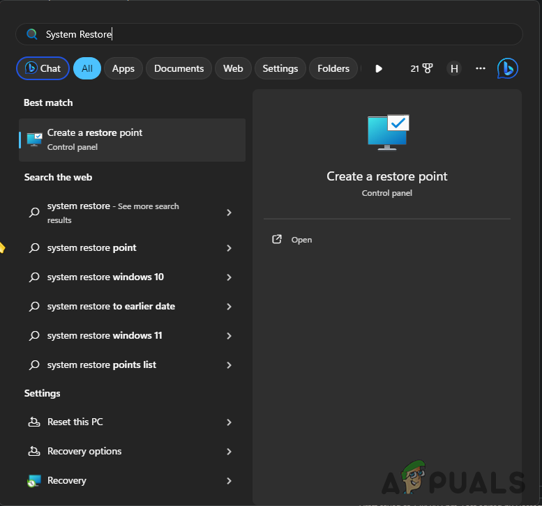 Opening System Restore Settings