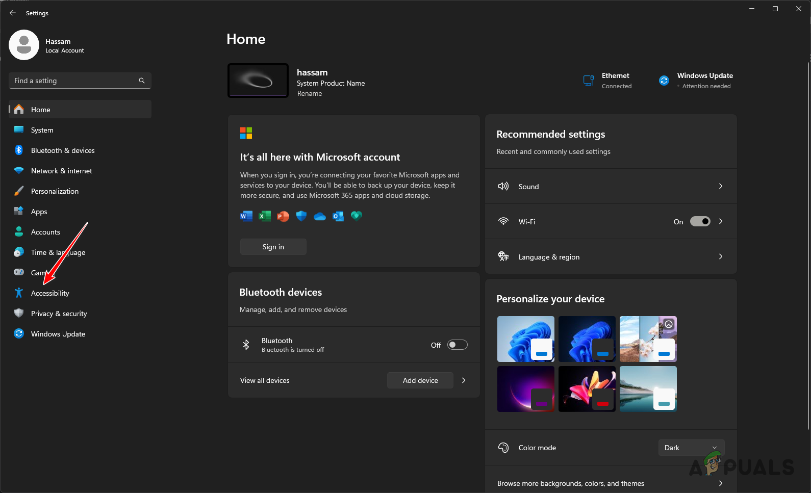 Navigating to Accessibility