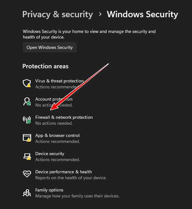 Navigating to Firewall and Network Settings