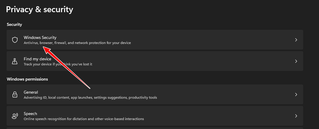 Navigating to Windows Security