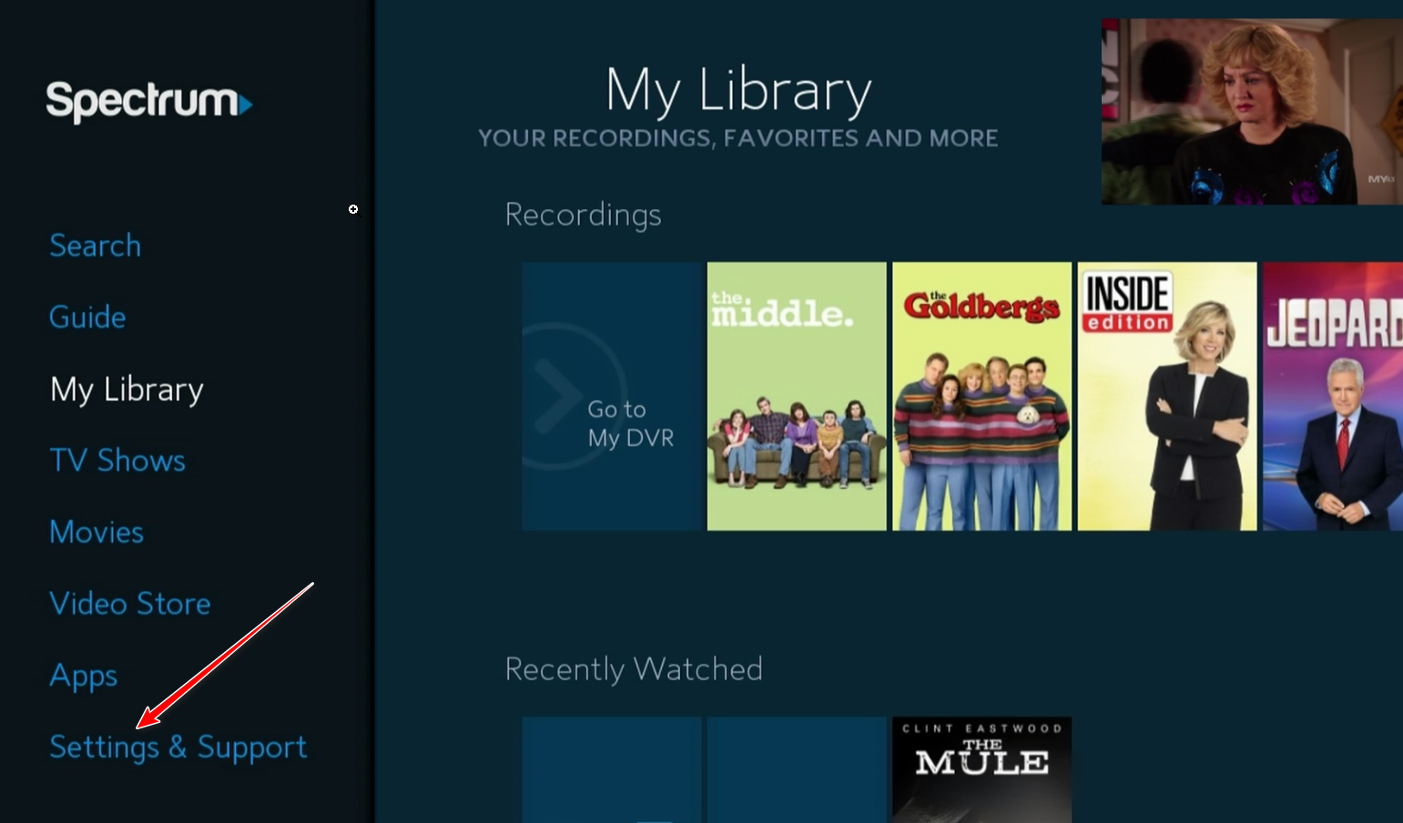 Navigating to Settings and Support