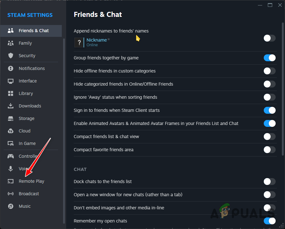 Navigating to Remote Play