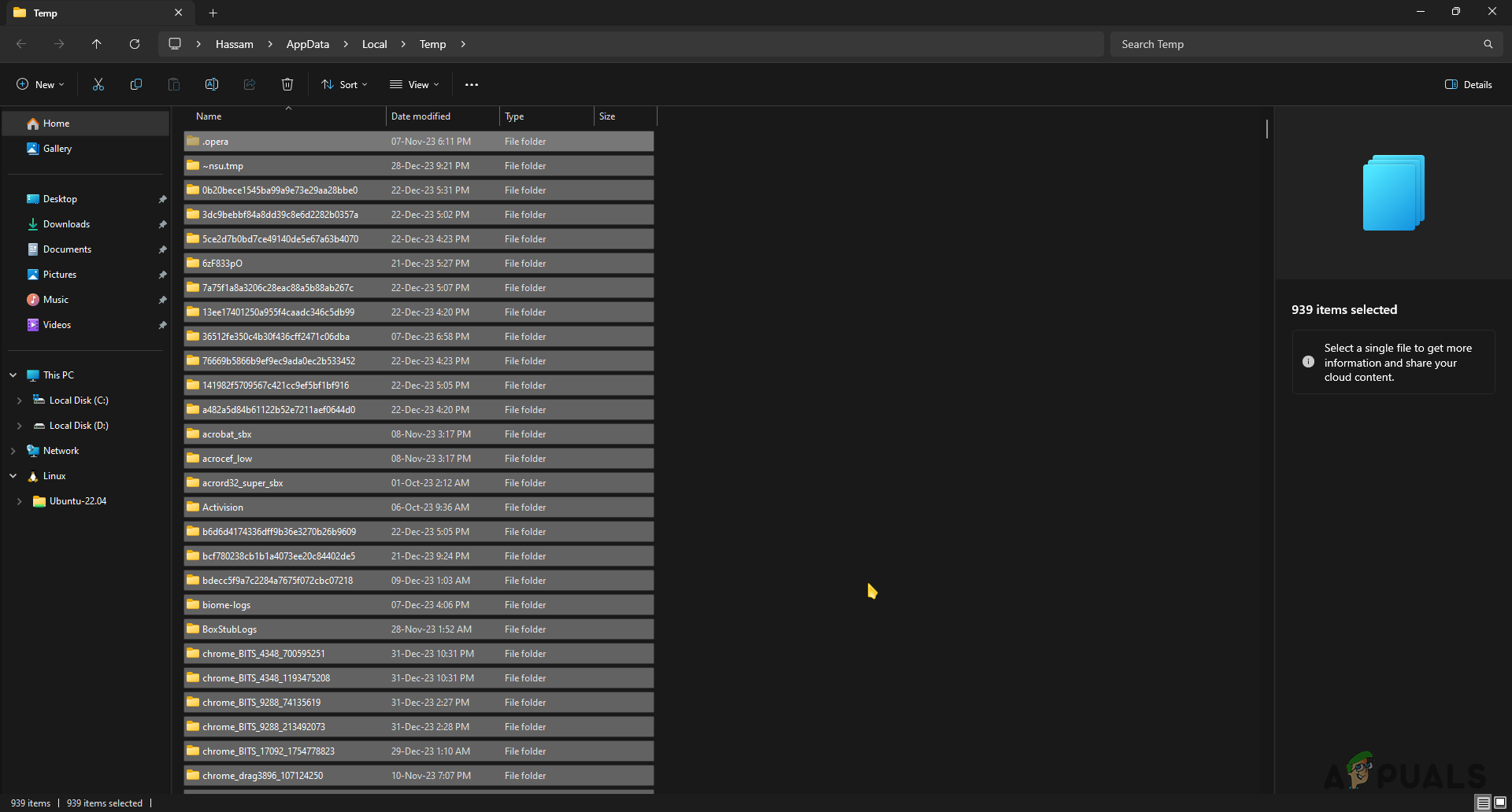 Selecting all Folders in Temp