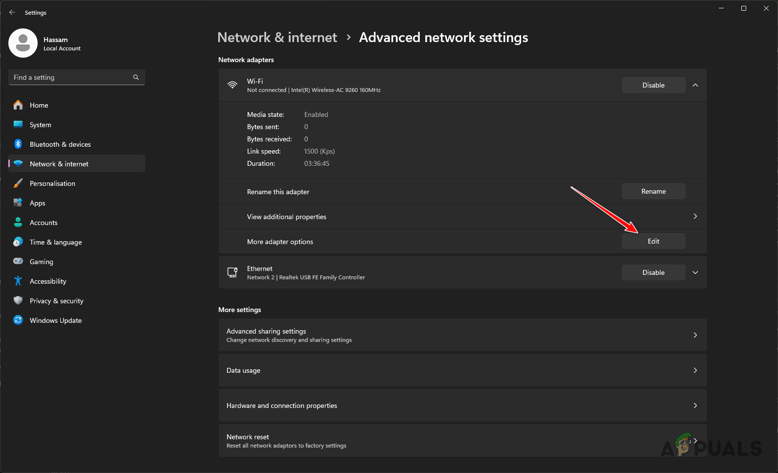 Editing Wi-Fi Adapter Options