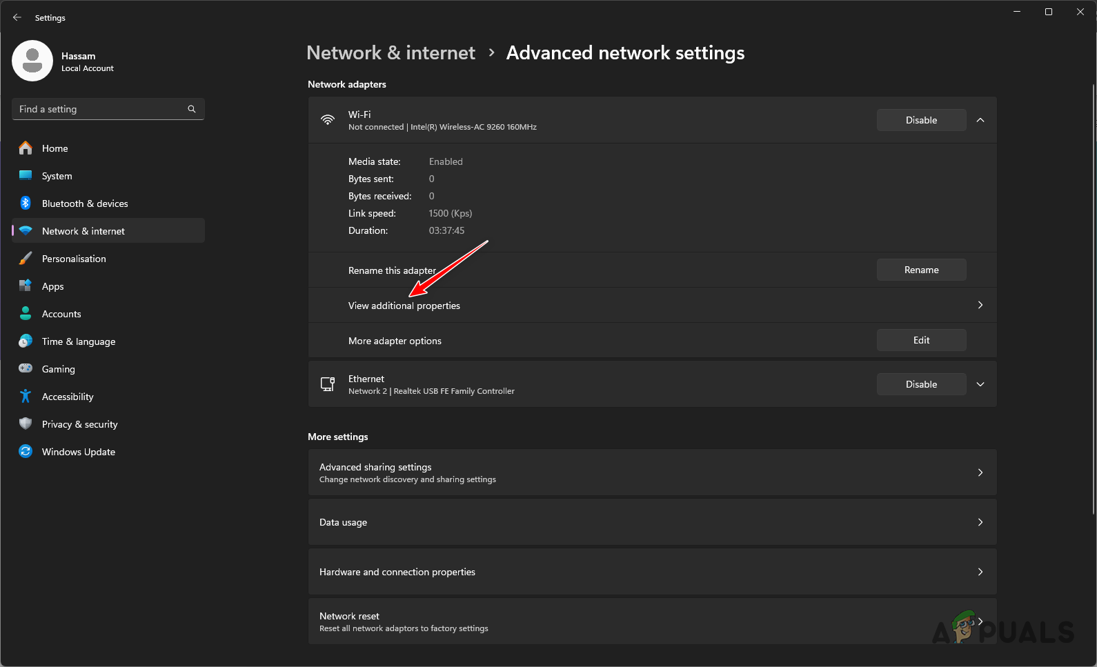 Navigating to Wi-Fi Adapter Details