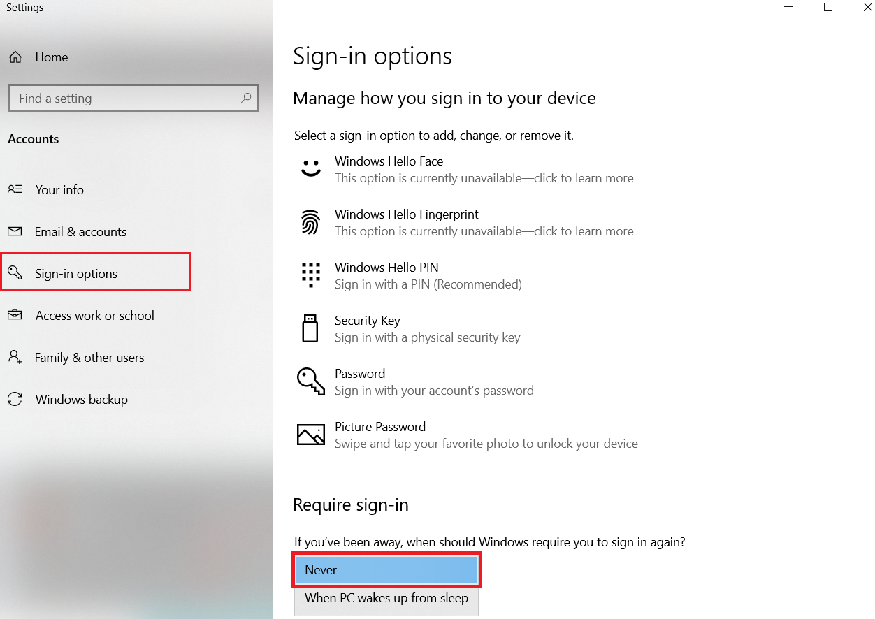 sign in settings in windows 10 settings