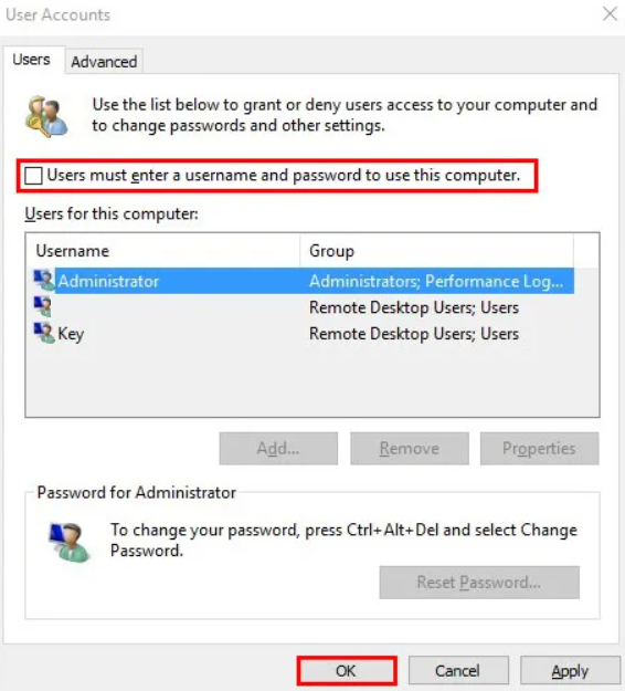 user accounts settings