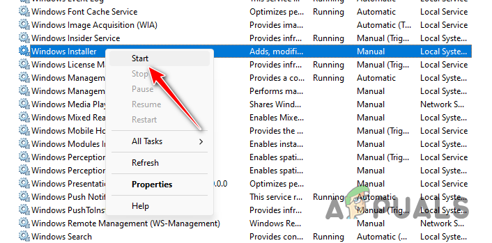 Starting Windows Installer Service